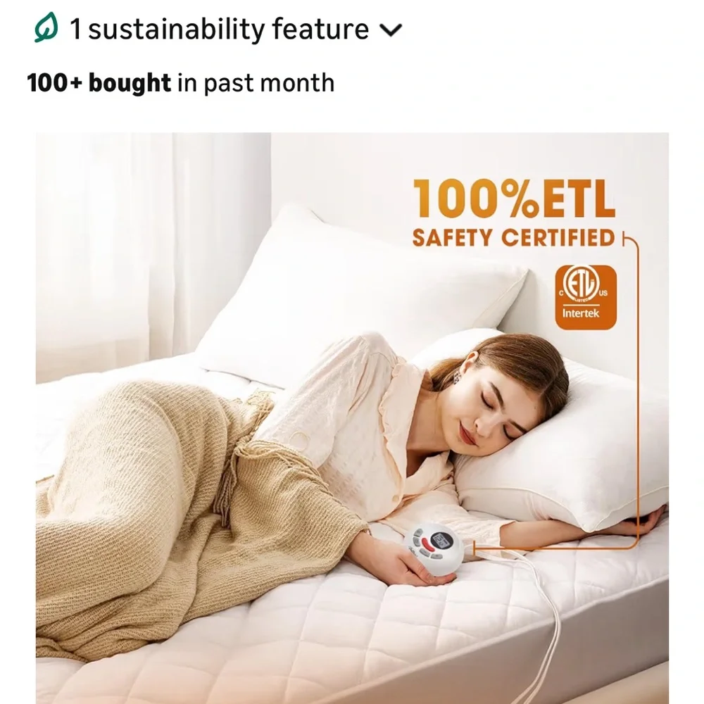 Premium White Quilted Electric Mattress Pad